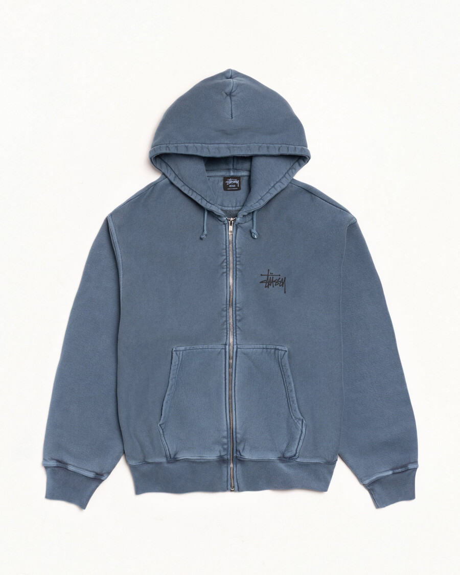 basic stüssy hættetrøje med lynlås pigmentfarvet