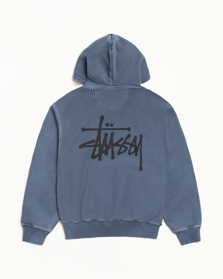 basic stüssy hættetrøje med lynlås pigmentfarvet