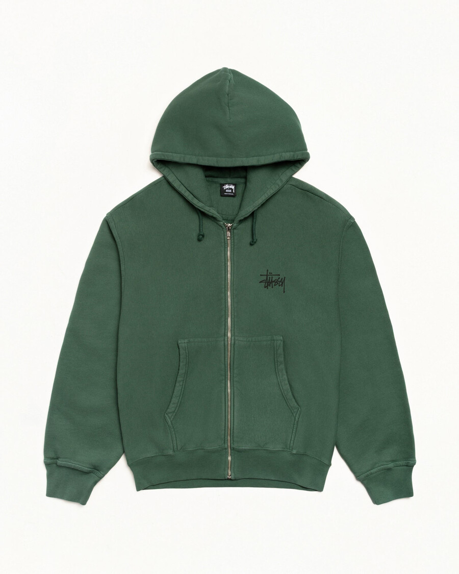 basic stüssy hættetrøje med lynlås pigmentfarvet