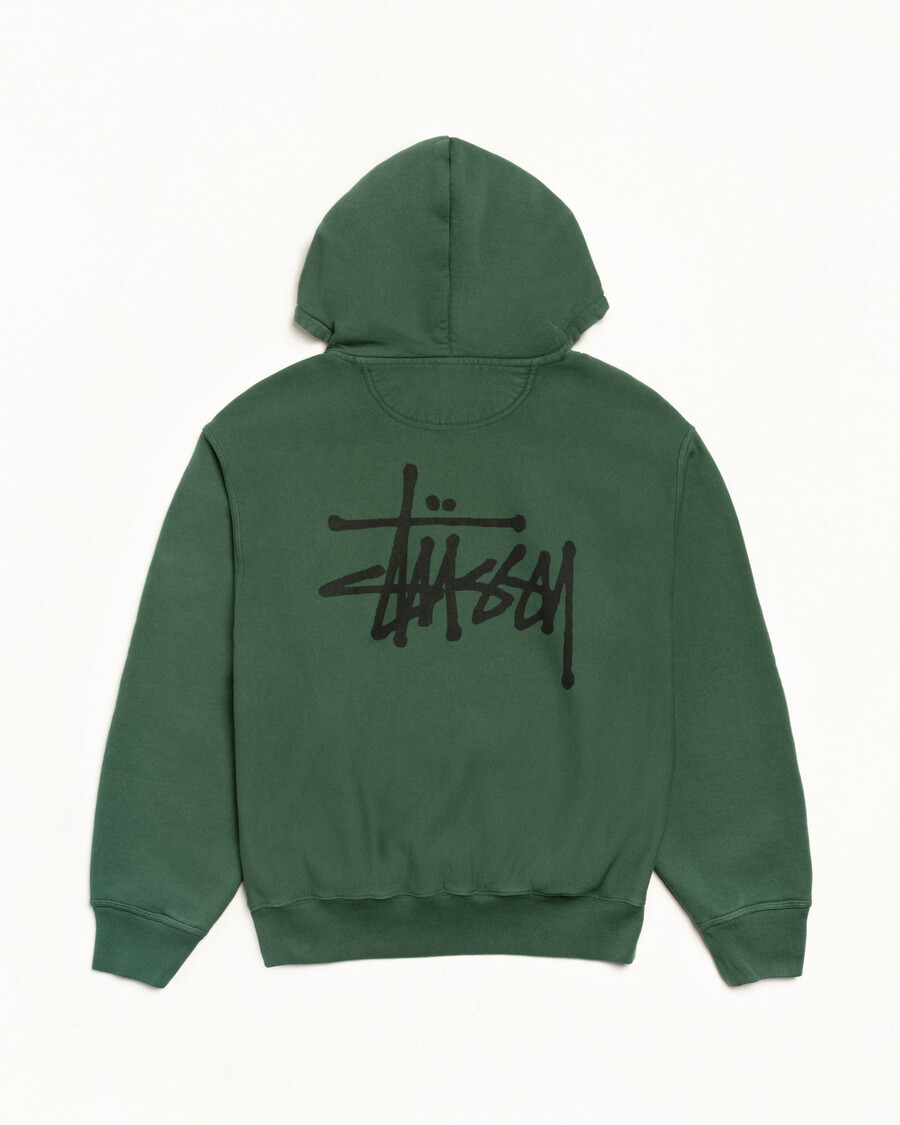 basic stüssy hættetrøje med lynlås pigmentfarvet