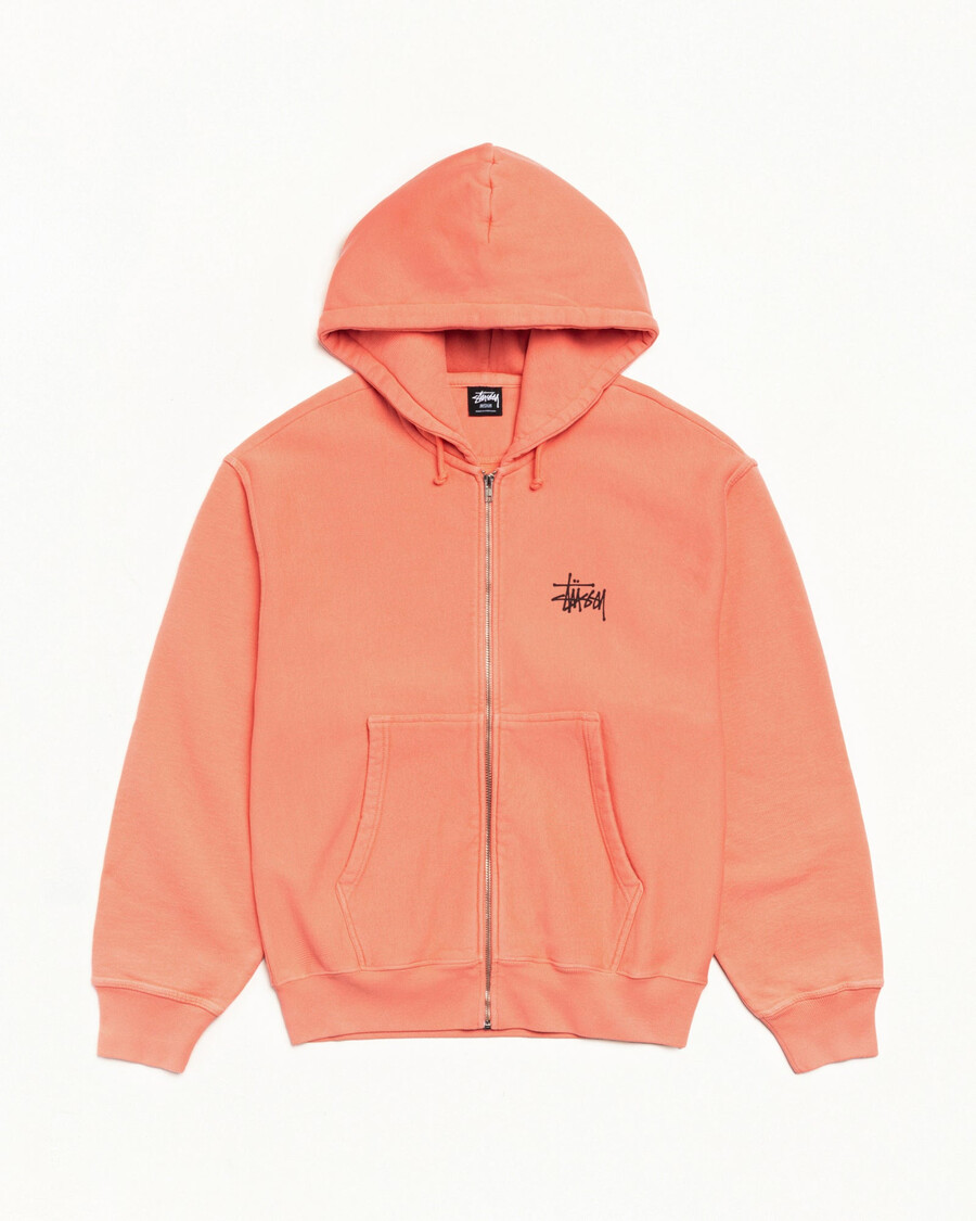 basic stüssy hættetrøje med lynlås pigmentfarvet
