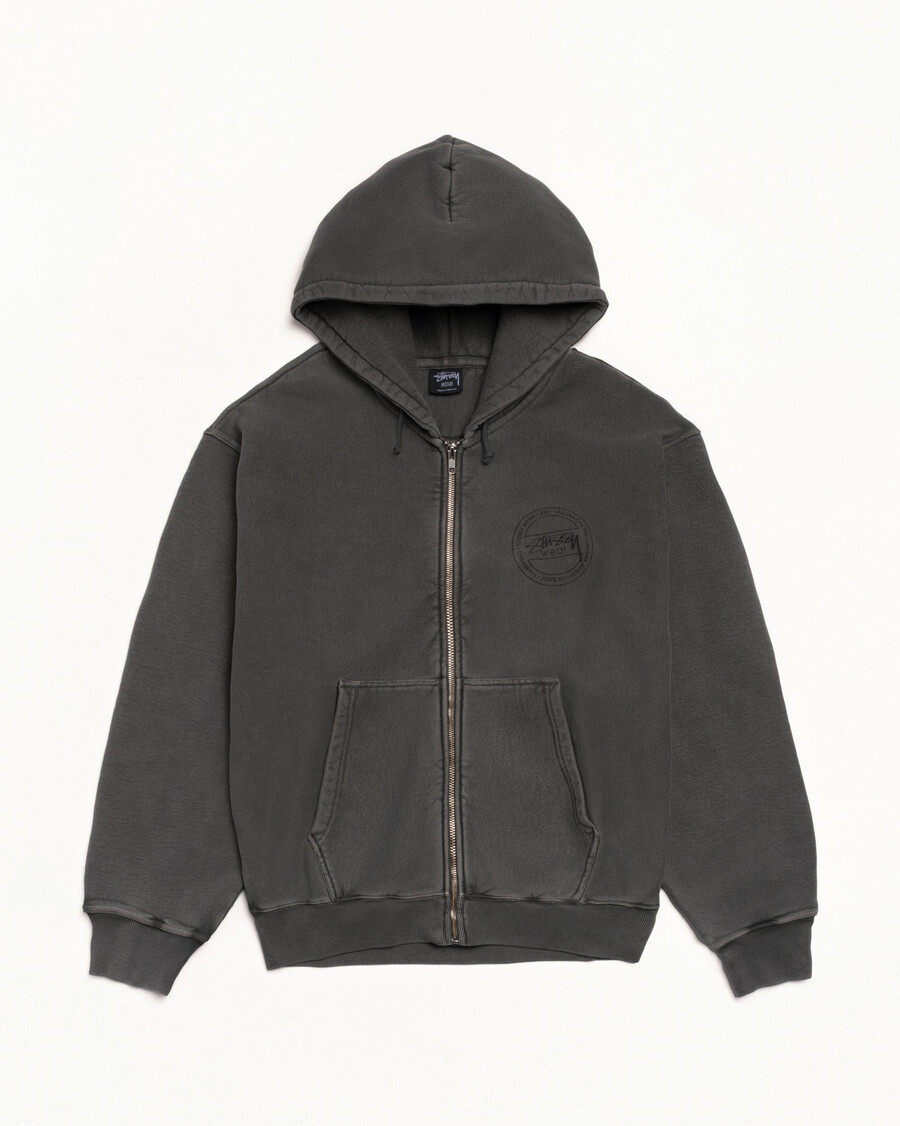 stüssy wear hættetrøje med lynlås pigmentfarvet