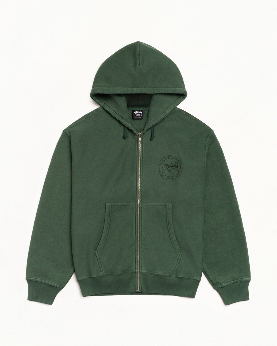 stüssy wear hættetrøje med lynlås pigmentfarvet